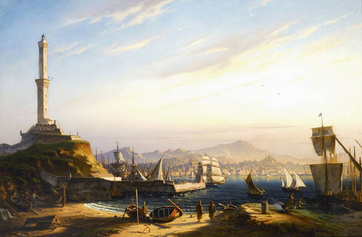 La Lanterna di Genova nel quadro di Antoine Edmond Joinville (1801-1849), ENTRATA DEL PORTO DI GENOVA