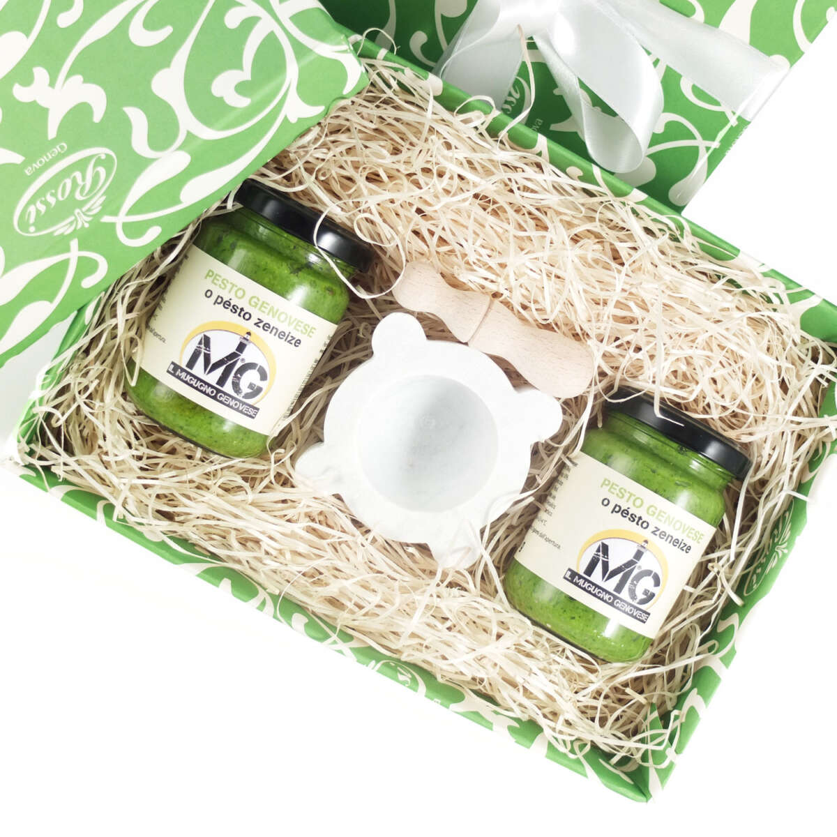 CONFEZIONE REGALO - IL PESTO DEL MUGUGNO GENOVESE, 130 GR X 2, CON MORTAIO IN MARMO - immagine 2