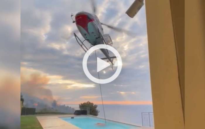 incendio elicottero prende acqua in piscina ad alassio